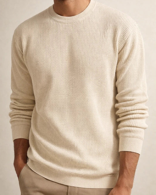 New Solid Color Round Neck Sweater Knit Sweater Men's Casual Waffle Sweater | JRSEE:e4fdf1d3-49d9-4ad9-a8f5-a387740382f1