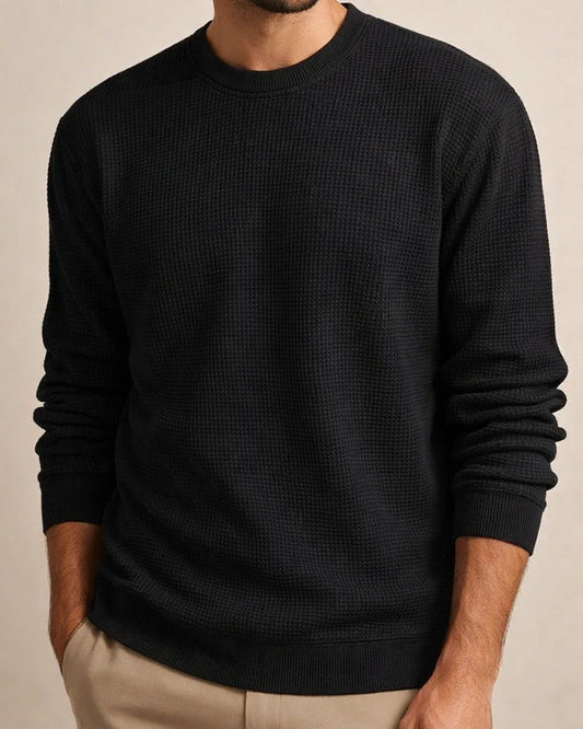 New Solid Color Round Neck Sweater Knit Sweater Men's Casual Waffle Sweater | JRSEE:e3883114-8344-44b4-847b-3335219d879d