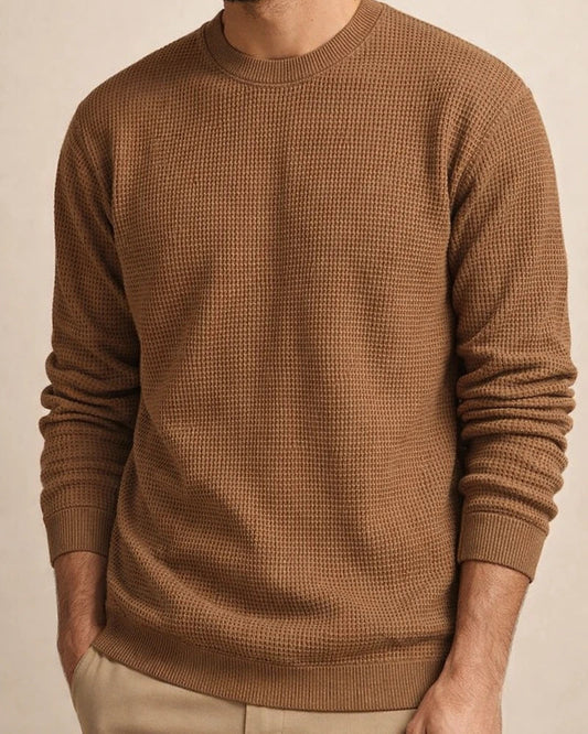 New Solid Color Round Neck Sweater Knit Sweater Men's Casual Waffle Sweater | JRSEE:91527df0-5b7c-47b7-a029-514f1eda113c