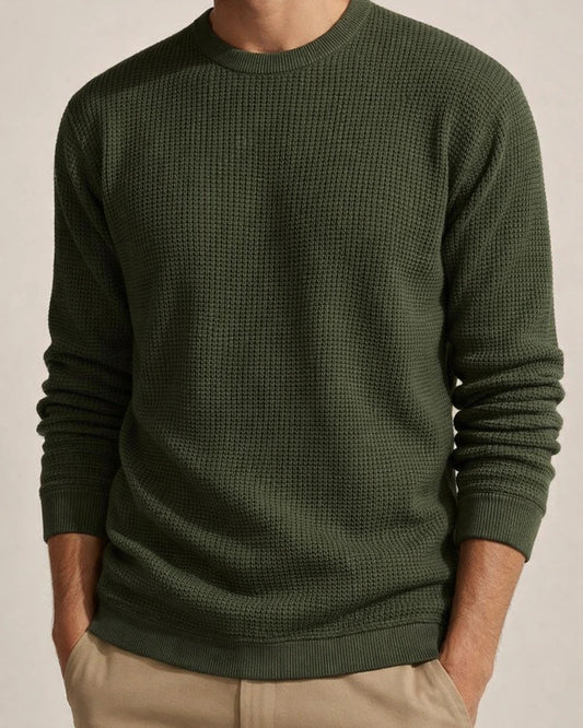 New Solid Color Round Neck Sweater Knit Sweater Men's Casual Waffle Sweater | JRSEE:5be7597d-a5a0-49bb-b0eb-68d58444f1d7