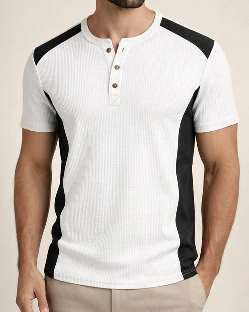 New Spring Arrival Men's Casual Color-Blocked Short-Sleeve Waffle-Weave Henley T-Shirt | JRSEE:cbf91045-3a86-414e-8f56-280f780eacd3