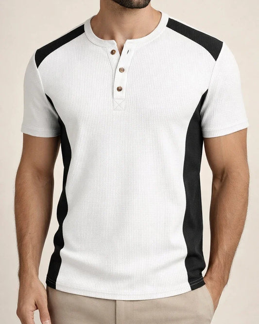 New Spring Arrival Men's Casual Color-Blocked Short-Sleeve Waffle-Weave Henley T-Shirt | JRSEE:cbf91045-3a86-414e-8f56-280f780eacd3