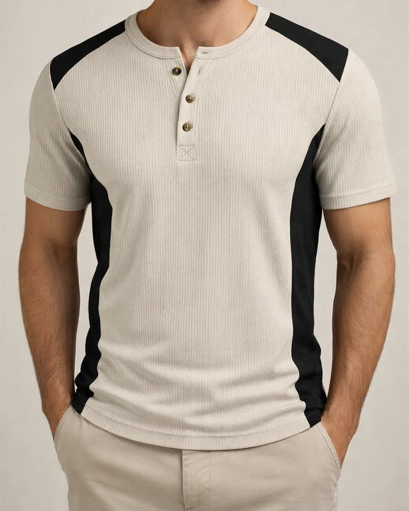 New Spring Arrival Men's Casual Color-Blocked Short-Sleeve Waffle-Weave Henley T-Shirt | JRSEE:d207162e-91c3-4149-a498-463e74c17c10