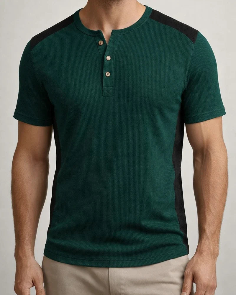 New Spring Arrival Men's Casual Color-Blocked Short-Sleeve Waffle-Weave Henley T-Shirt | JRSEE:ef583022-7c99-483f-9f54-ebad74b97438