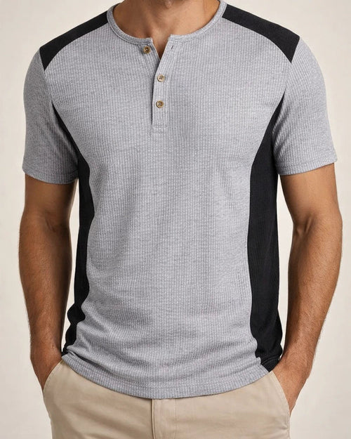 New Spring Arrival Men's Casual Color-Blocked Short-Sleeve Waffle-Weave Henley T-Shirt | JRSEE:de8a9757-2c36-45a4-97eb-f4677d17fdb5