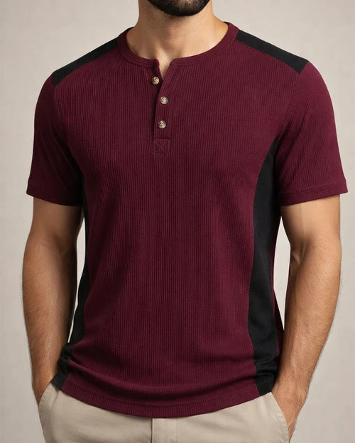 New Spring Arrival Men's Casual Color-Blocked Short-Sleeve Waffle-Weave Henley T-Shirt | JRSEE:8bfd982a-600c-40de-b1e3-d1841d305400