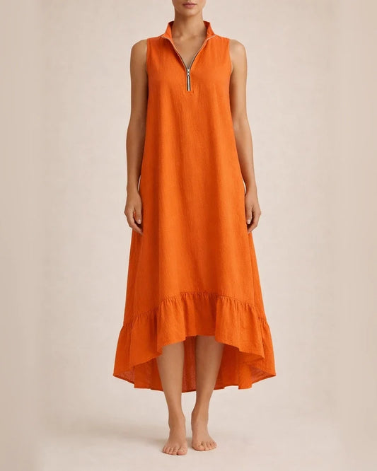 New Spring/Summer Arrival Solid-Color Sleeveless Cotton-Linen V-Neck Vacation Dress | JRSEE:1fff3846-065e-457c-b34f-e3237b0b5e3f | JRSEE:22181bce-2431-4681-823e-eda7c7829e5d