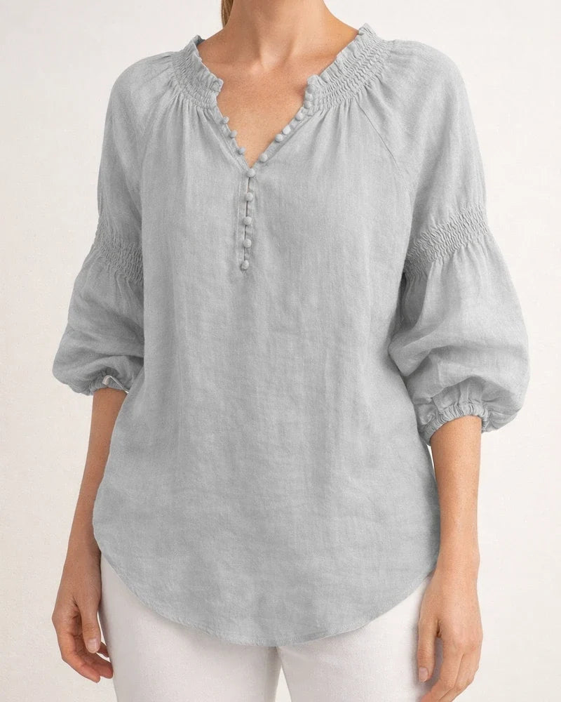 New Spring/Summer Women's Casual Solid-Color Cotton-Linen Long-Sleeve V-Neck Top | JRSEE:2e9ccf19-a92f-4038-8481-56e9c75c3147