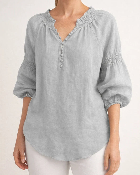 New Spring/Summer Women's Casual Solid-Color Cotton-Linen Long-Sleeve V-Neck Top | JRSEE:2e9ccf19-a92f-4038-8481-56e9c75c3147