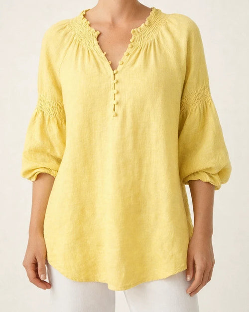 New Spring/Summer Women's Casual Solid-Color Cotton-Linen Long-Sleeve V-Neck Top | JRSEE:f74409b0-8b05-4fa0-92e5-a3666bc686c0