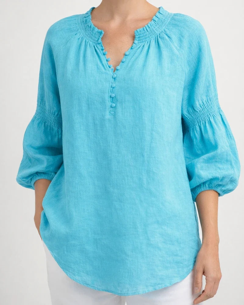 New Spring/Summer Women's Casual Solid-Color Cotton-Linen Long-Sleeve V-Neck Top | JRSEE:ef568dd9-447c-4c5a-92ad-c8d85ab3b47a