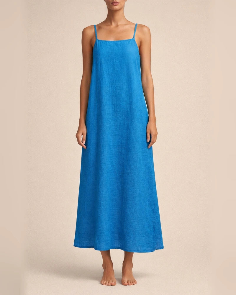 New Summer Arrival Solid-Color Retro Cotton-Linen Spaghetti-Strap Maxi Dress for Women | JRSEE:02ca19d5-9feb-4618-96e7-be641cc83e48