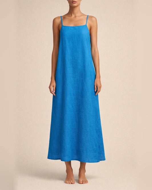 New Summer Arrival Solid-Color Retro Cotton-Linen Spaghetti-Strap Maxi Dress for Women | JRSEE:02ca19d5-9feb-4618-96e7-be641cc83e48