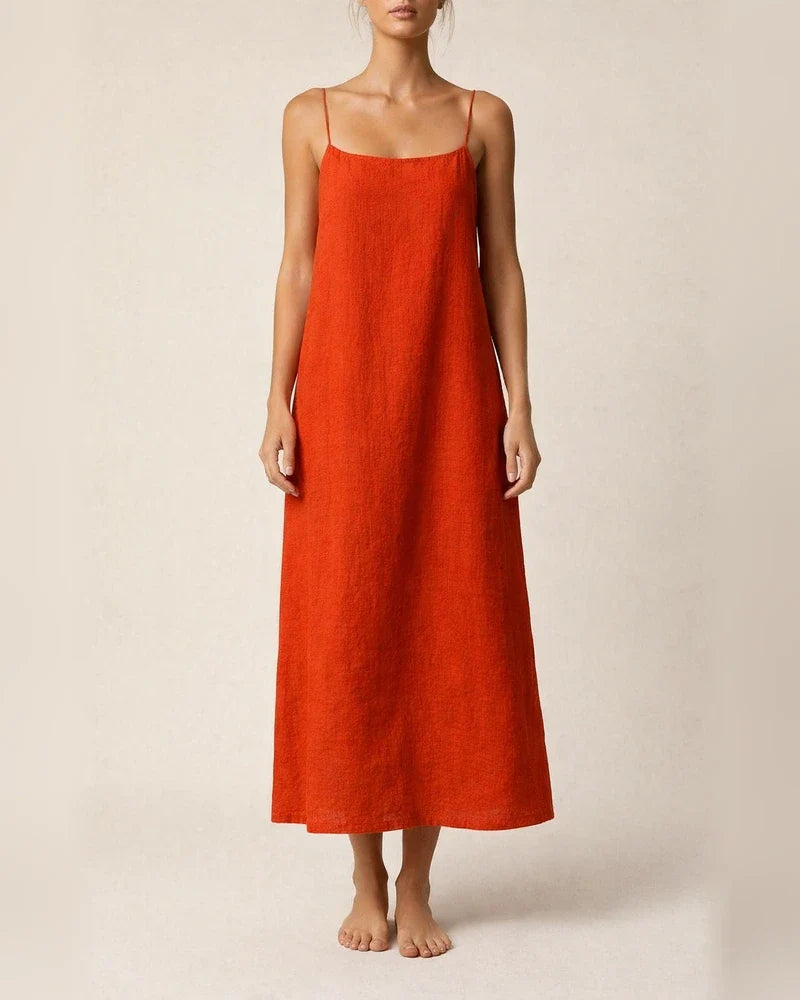 New Summer Arrival Solid-Color Retro Cotton-Linen Spaghetti-Strap Maxi Dress for Women | JRSEE:26c711c6-0800-4a0b-b4c5-add556378209