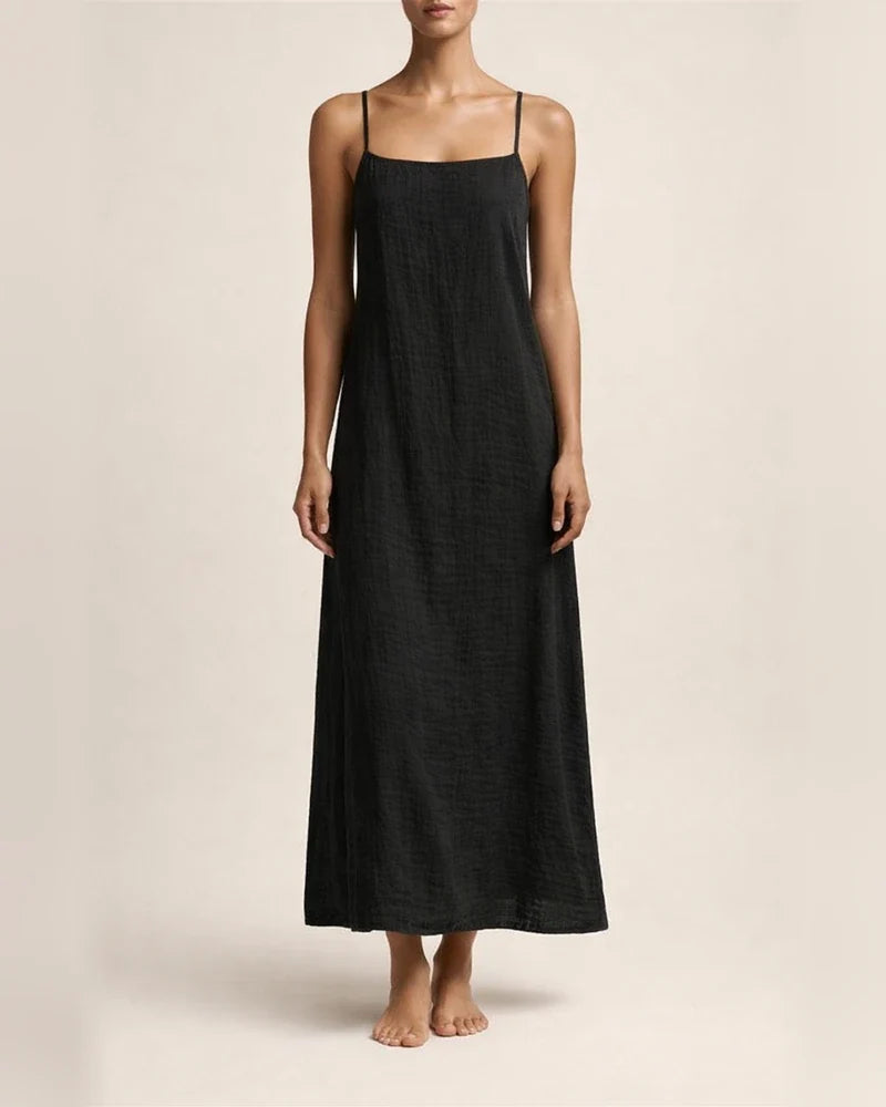 New Summer Arrival Solid-Color Retro Cotton-Linen Spaghetti-Strap Maxi Dress for Women | JRSEE:91b29203-4d9c-4589-ae62-da948275b497