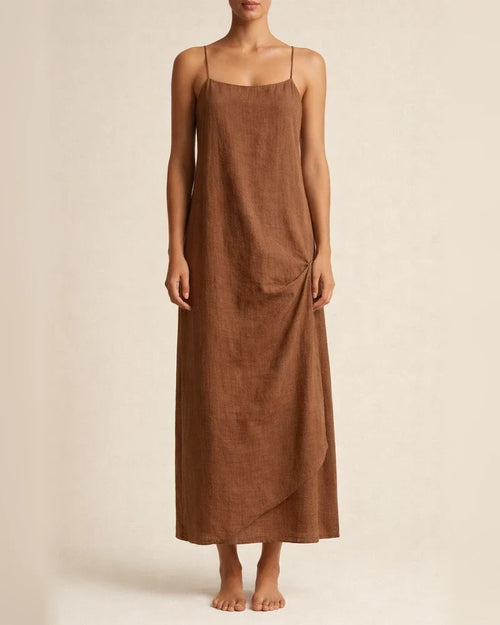 New Summer Arrival Solid-Color Retro Cotton-Linen Spaghetti-Strap Maxi Dress for Women | JRSEE:376abd70-4418-4461-8895-d110622d97b9