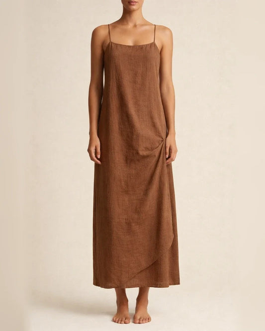 New Summer Arrival Solid-Color Retro Cotton-Linen Spaghetti-Strap Maxi Dress for Women | JRSEE:376abd70-4418-4461-8895-d110622d97b9