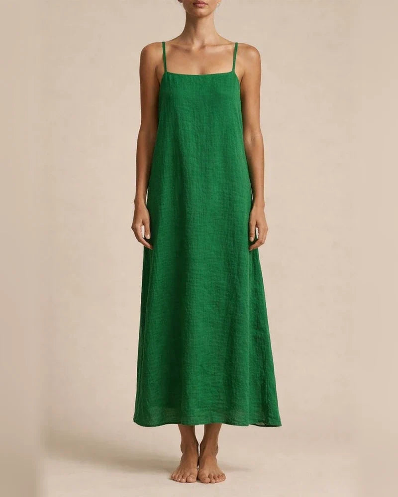 New Summer Arrival Solid-Color Retro Cotton-Linen Spaghetti-Strap Maxi Dress for Women | JRSEE:69321d41-702d-40a4-9ab0-a307eec1f2e4