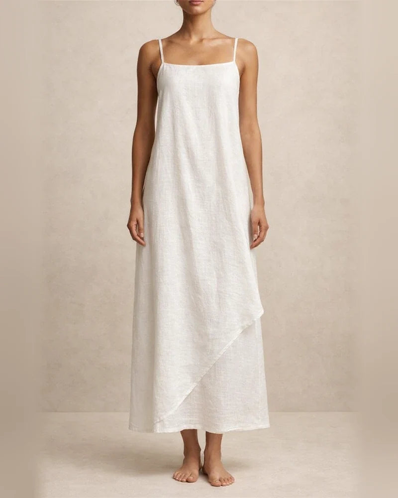 New Summer Arrival Solid-Color Retro Cotton-Linen Spaghetti-Strap Maxi Dress for Women | JRSEE:f60d5295-7c3d-4117-acd7-a8f747123a62