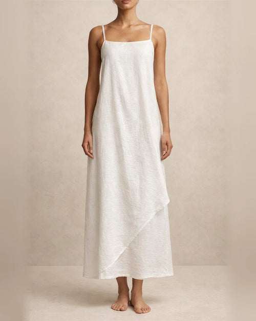 New Summer Arrival Solid-Color Retro Cotton-Linen Spaghetti-Strap Maxi Dress for Women | JRSEE:f60d5295-7c3d-4117-acd7-a8f747123a62