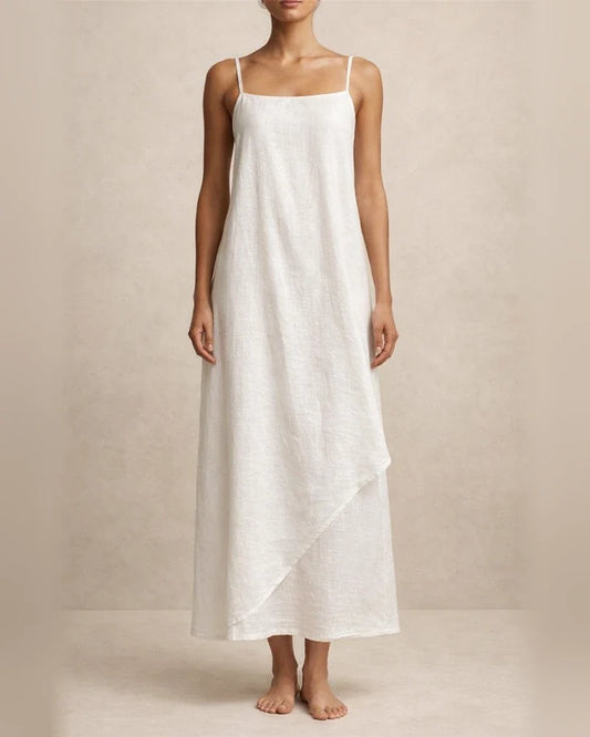New Summer Arrival Solid-Color Retro Cotton-Linen Spaghetti-Strap Maxi Dress for Women | JRSEE:f60d5295-7c3d-4117-acd7-a8f747123a62
