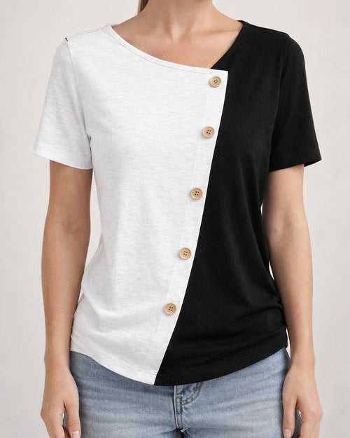 New Summer Arrival Women's European-Style Round-Neck Short-Sleeve Button-Down Cardigan T-Shirt | JRSEE:24db1dd8-64d7-4dd0-b0a7-b291b8ed057f