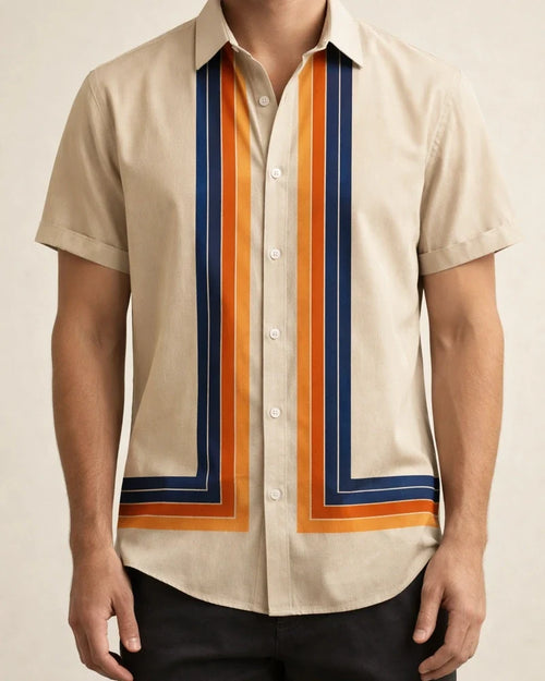 New Summer Casual Printed Shirt Men's Shirt Striped Print | JRSEE:97869ad6-23f4-4a23-bde9-42f03785cf30