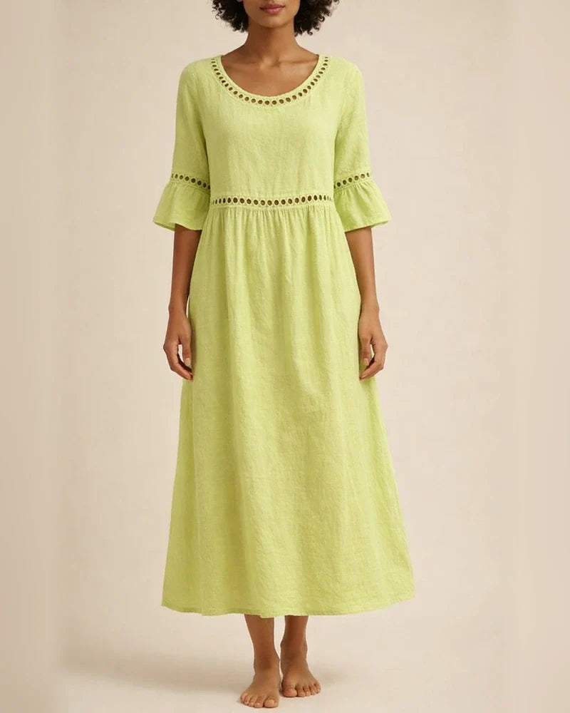 New Summer Casual Round-Neck Mid-Sleeve Solid-Color Women's Cotton-Linen Embroidered Dress | JRSEE:5e7e9c3a-07a7-4656-92d9-0681eff7459e