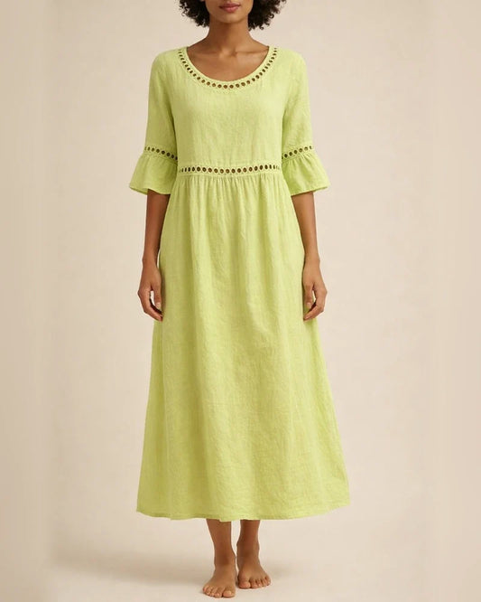 New Summer Casual Round-Neck Mid-Sleeve Solid-Color Women's Cotton-Linen Embroidered Dress | JRSEE:5e7e9c3a-07a7-4656-92d9-0681eff7459e