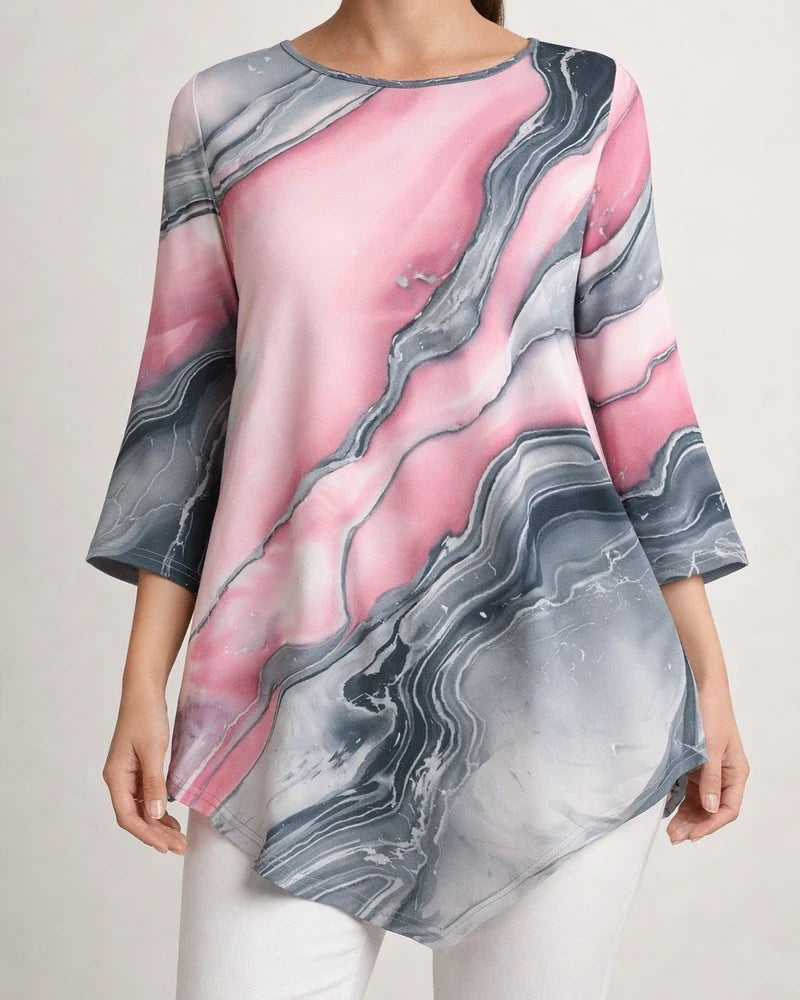 New Summer Casual Top Loose-Fit T-Shirt with Line Print and Asymmetrical Round Neck | JRSEE:2607365c-d9a0-4ffa-8d18-4d7b3baaa1e5