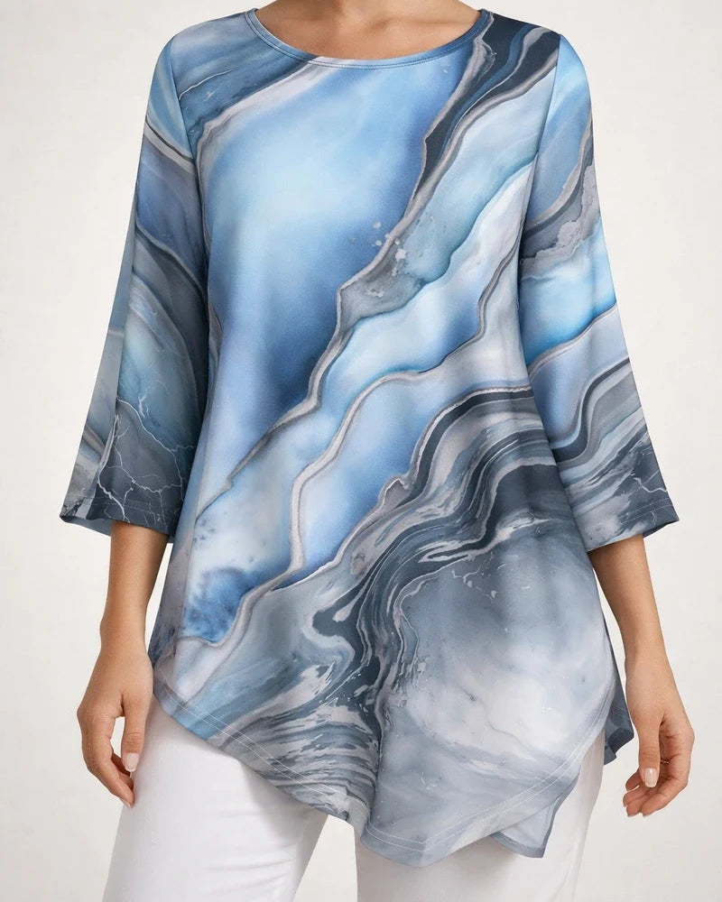New Summer Casual Top Loose-Fit T-Shirt with Line Print and Asymmetrical Round Neck | JRSEE:d42bcc76-d903-4b6d-a89d-c6ce33b044be