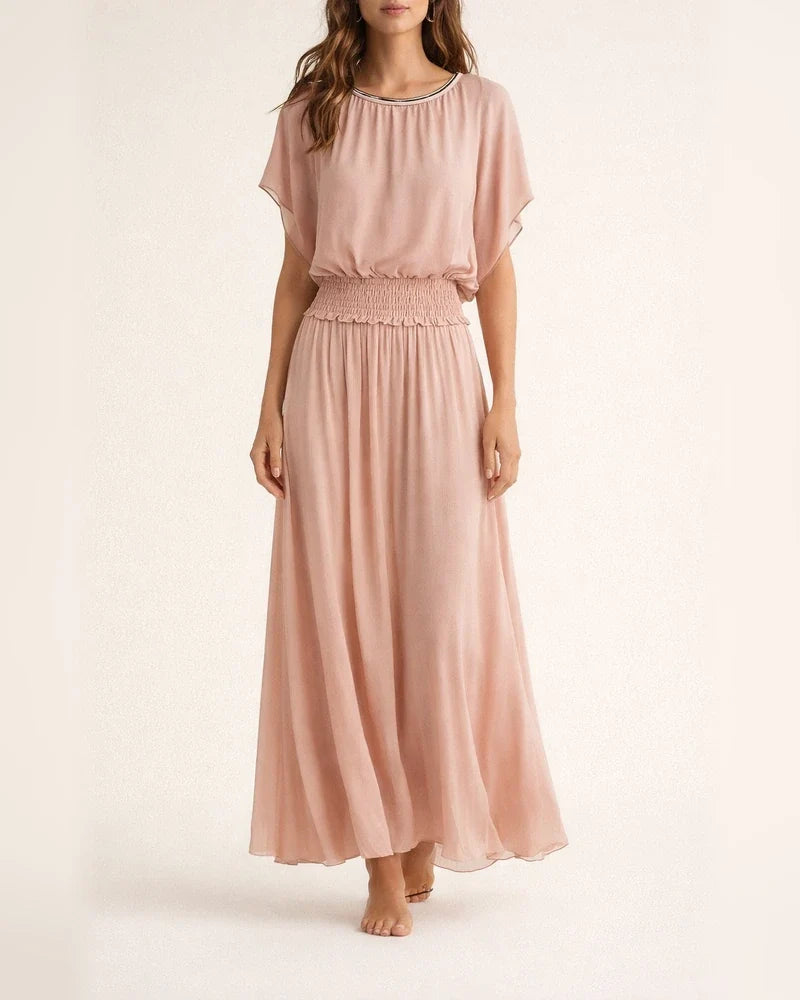 New Summer Collection Elegant Waist-Cinched Long Batwing-Sleeve Dress | JRSEE:59855040-cece-42c3-ae2f-e44592669ab0