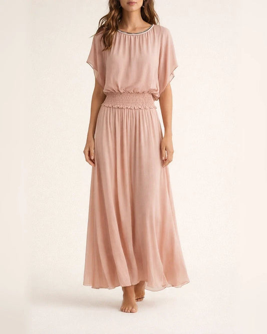 New Summer Collection Elegant Waist-Cinched Long Batwing-Sleeve Dress | JRSEE:59855040-cece-42c3-ae2f-e44592669ab0
