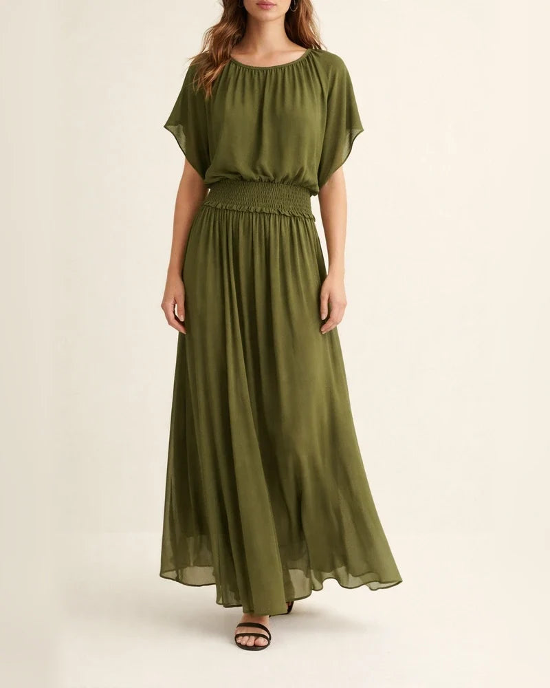 New Summer Collection Elegant Waist-Cinched Long Batwing-Sleeve Dress | JRSEE:8f9c4441-dead-4d5a-b88b-72cd5d717e77