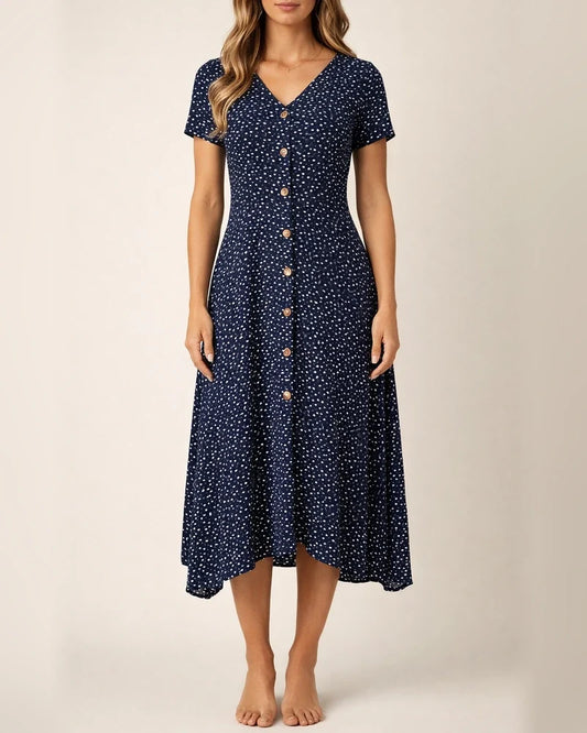 New Summer Fashion Polka Dot Women's Dress V-neck Short-sleeved Dress | JRSEE:848bfe2d-a13c-4101-bae1-0e7d4e60bb5b