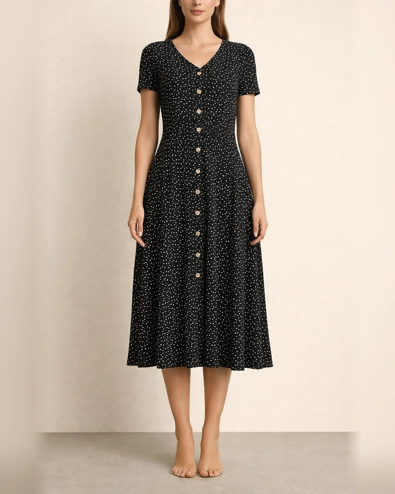 New Summer Fashion Polka Dot Women's Dress V-neck Short-sleeved Dress | JRSEE:1b39acdd-5c51-44a3-9077-e6ee7d572913