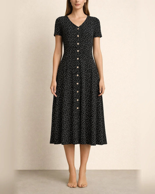 New Summer Fashion Polka Dot Women's Dress V-neck Short-sleeved Dress | JRSEE:1b39acdd-5c51-44a3-9077-e6ee7d572913