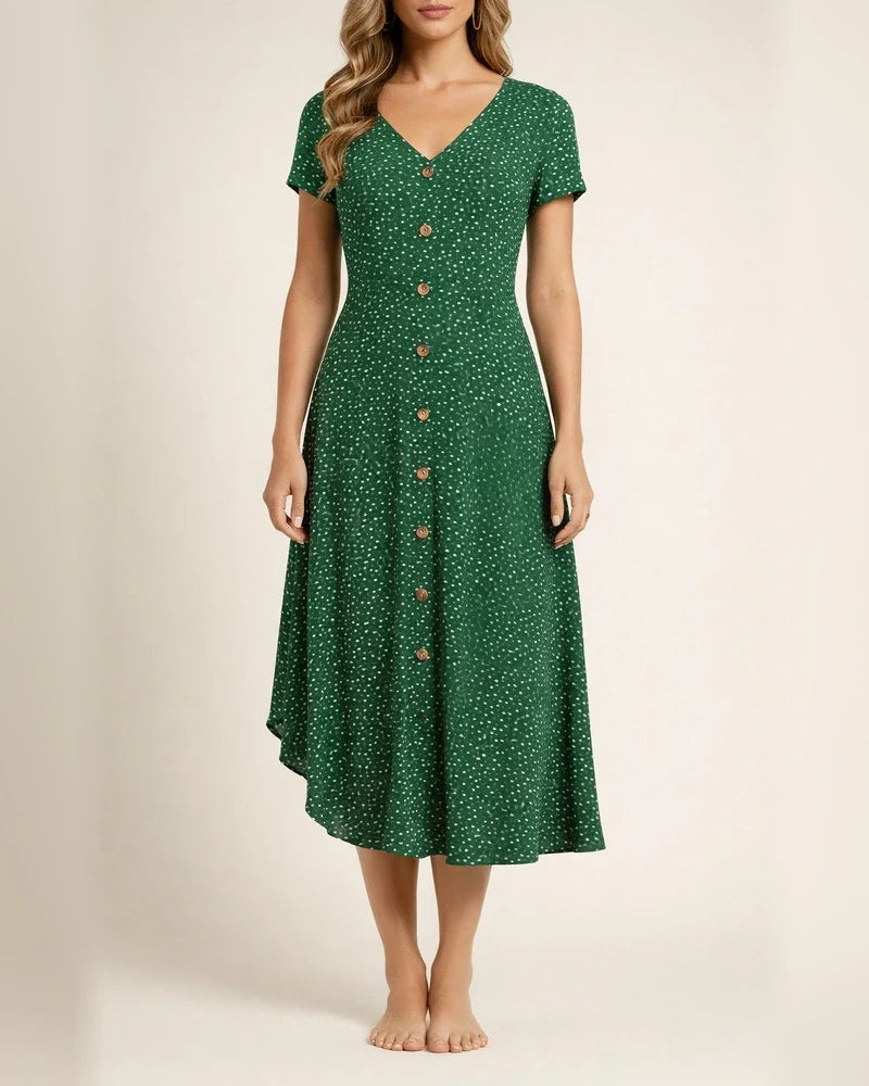 New Summer Fashion Polka Dot Women's Dress V-neck Short-sleeved Dress | JRSEE:a5e7de60-28c9-4a98-9f56-ae3c4b38bb21