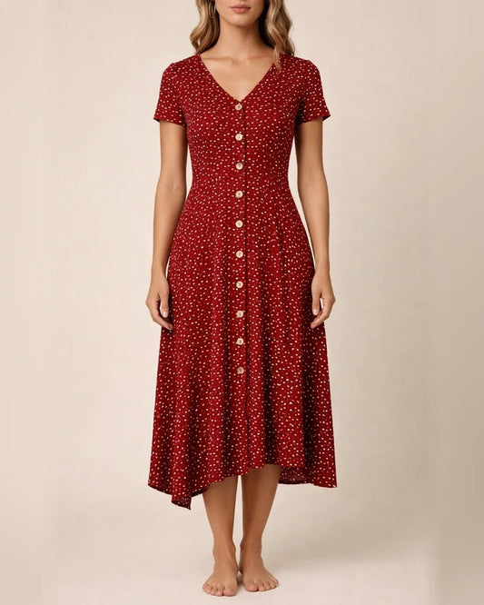 New Summer Fashion Polka Dot Women's Dress V-neck Short-sleeved Dress | JRSEE:9de9d648-8e39-4518-984a-6bd8c8ec48b6