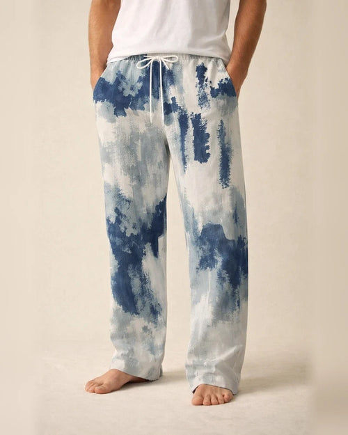 New Summer Men's Fashionable Long Pants Abstract Pattern Color-Blocked Print, Casual Wide-Leg Pants | JRSEE:1dd73655-c0b7-49a9-a171-4db899355324