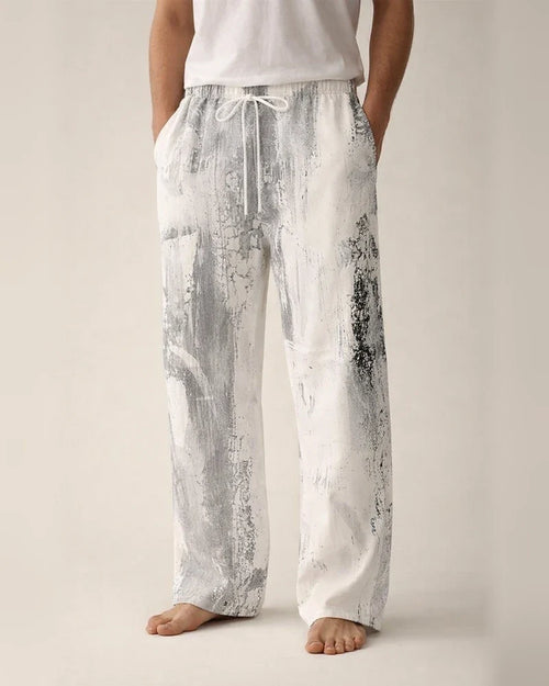 New Summer Men's Fashionable Long Pants Abstract Pattern Color-Blocked Print, Casual Wide-Leg Pants | JRSEE:26a63f54-5c52-4aaf-9682-73ceb12e1c53