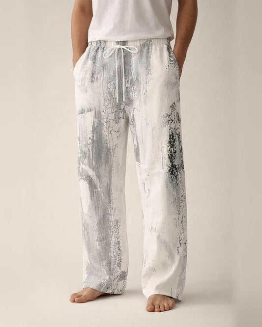 New Summer Men's Fashionable Long Pants Abstract Pattern Color-Blocked Print, Casual Wide-Leg Pants | JRSEE:26a63f54-5c52-4aaf-9682-73ceb12e1c53