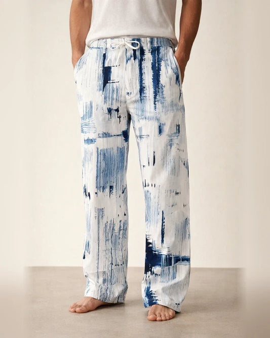 New Summer Men's Fashionable Long Pants Abstract Pattern Color-Blocked Print, Casual Wide-Leg Pants | JRSEE:7cd44f98-3691-4dc0-9413-c5e9e6e20f9d