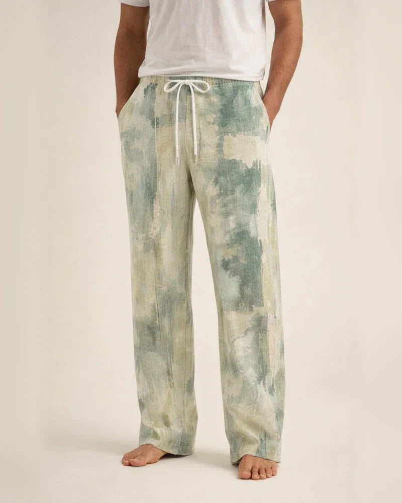 New Summer Men's Fashionable Long Pants Abstract Pattern Color-Blocked Print, Casual Wide-Leg Pants | JRSEE:5292dcda-efd1-4789-bfb4-212644a4825b