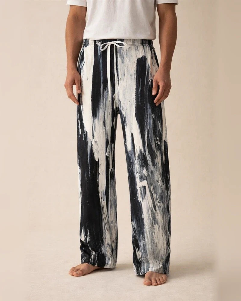 New Summer Men's Fashionable Long Pants Abstract Pattern Color-Blocked Print, Casual Wide-Leg Pants | JRSEE:6f03d4ea-bb68-4f91-b090-9e0bfd6b78ff