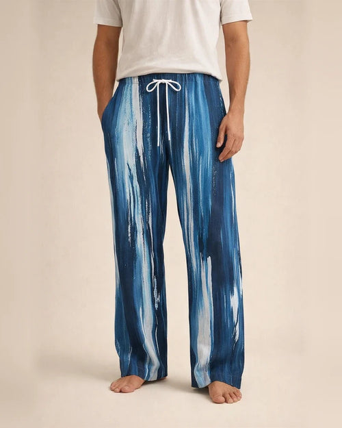 New Summer Men's Fashionable Long Pants Abstract Pattern Color-Blocked Print, Casual Wide-Leg Pants | JRSEE:e2cd118a-b7da-4038-b3e0-b8acc2a3b058
