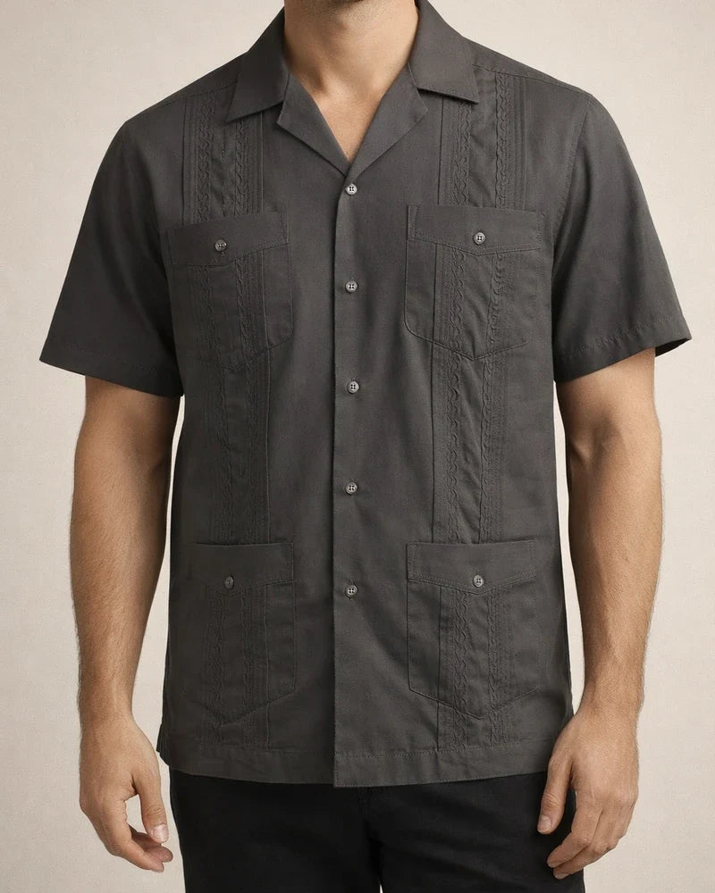 New Summer Men’s Short-Sleeve Solid-Color Casual Open-Front Shirt 2 | JRSEE:734b7f0c-6e0a-4cda-8f50-76e78d687f0b