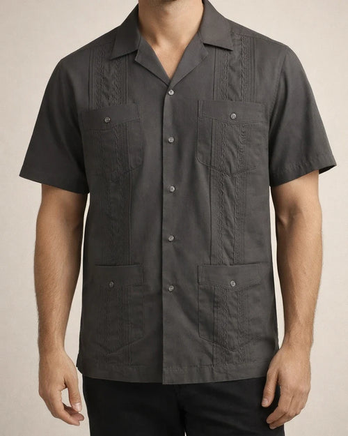 New Summer Men’s Short-Sleeve Solid-Color Casual Open-Front Shirt 2 | JRSEE:734b7f0c-6e0a-4cda-8f50-76e78d687f0b