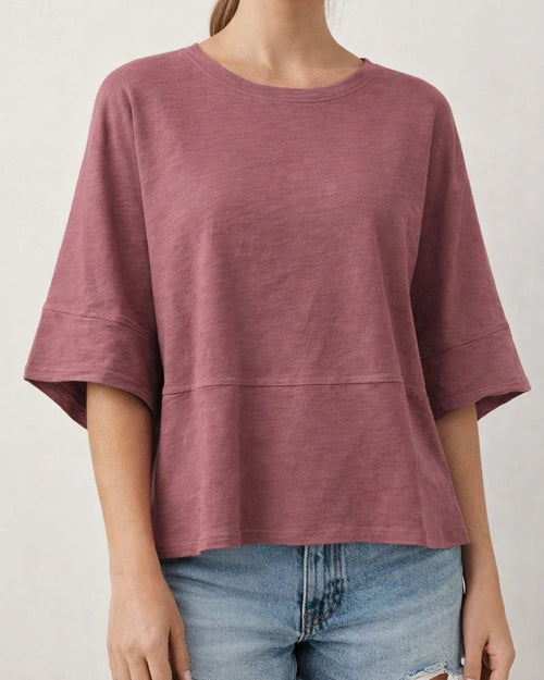 New Summer Solid-Color Round-Neck Three-Quarter-Sleeve Flared-Sleeve Loose-Fit T-Shirt | JRSEE:7fb2dfb5-d0dc-4e11-a8f6-5cf87c4bc4ad