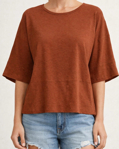New Summer Solid-Color Round-Neck Three-Quarter-Sleeve Flared-Sleeve Loose-Fit T-Shirt | JRSEE:1870f40d-1d7b-48b9-a6fa-4404e4f632e0